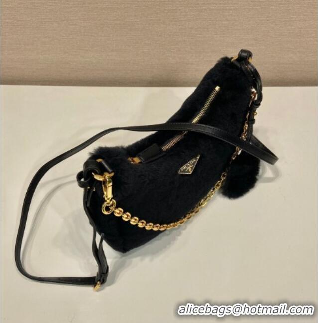 Hot Sell Cheap Prada Re-Edition mini shearling bag 1BC204 Black 2026
