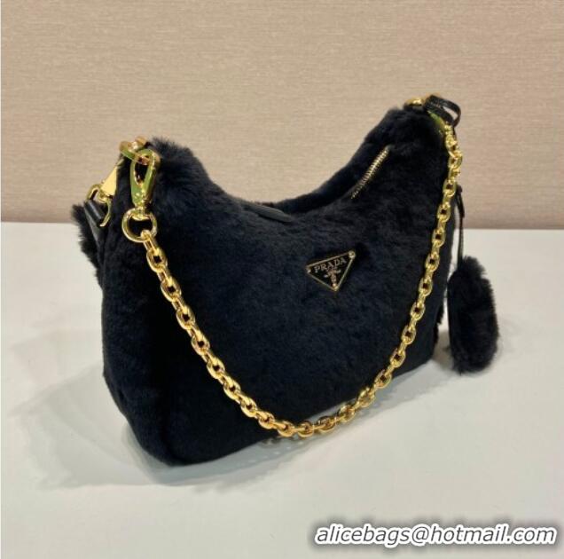 Hot Sell Cheap Prada Re-Edition mini shearling bag 1BC204 Black 2026