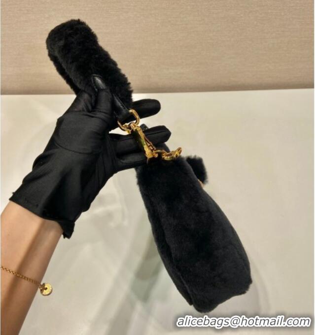 Hot Sell Cheap Prada Re-Edition mini shearling bag 1BC204 Black 2026