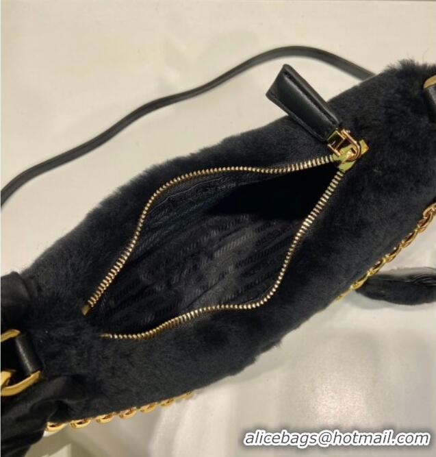 Hot Sell Cheap Prada Re-Edition mini shearling bag 1BC204 Black 2026