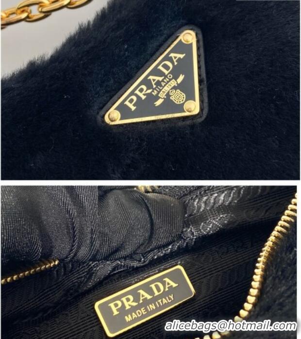 Hot Sell Cheap Prada Re-Edition mini shearling bag 1BC204 Black 2026