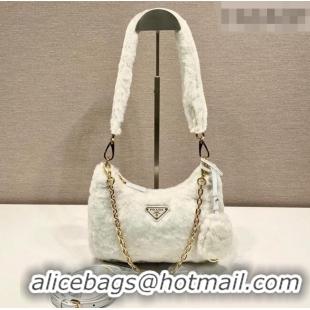 Best Price Prada Re-Edition mini shearling bag 1BC204 White 2026