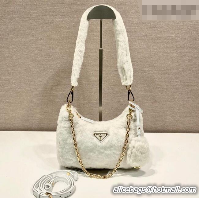 Best Price Prada Re-Edition mini shearling bag 1BC204 White 2026