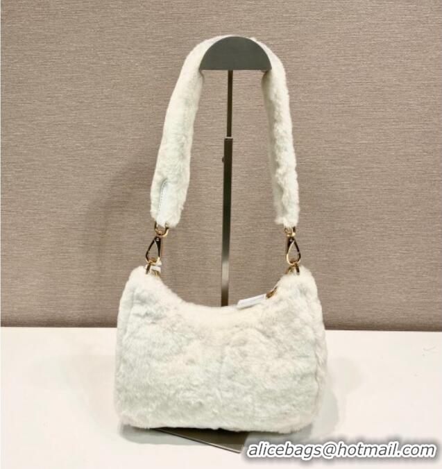 Best Price Prada Re-Edition mini shearling bag 1BC204 White 2026