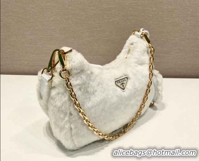 Best Price Prada Re-Edition mini shearling bag 1BC204 White 2026