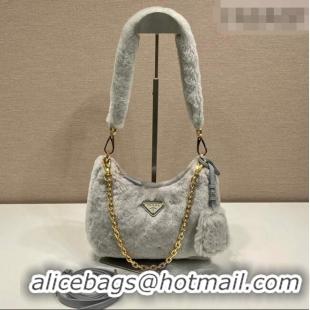 Best Quality Prada Re-Edition mini shearling bag 1BC204 Grey 2026