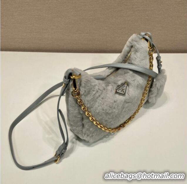Best Quality Prada Re-Edition mini shearling bag 1BC204 Grey 2026