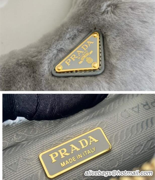 Best Quality Prada Re-Edition mini shearling bag 1BC204 Grey 2026