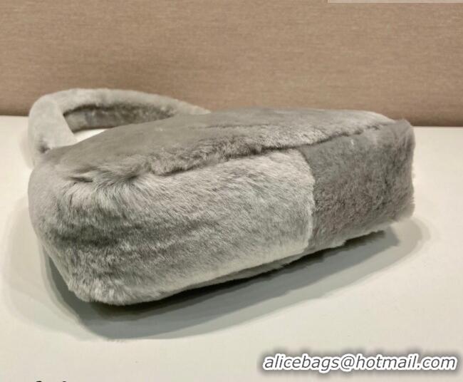 Best Quality Prada Re-Edition mini shearling bag 1BC204 Grey 2026