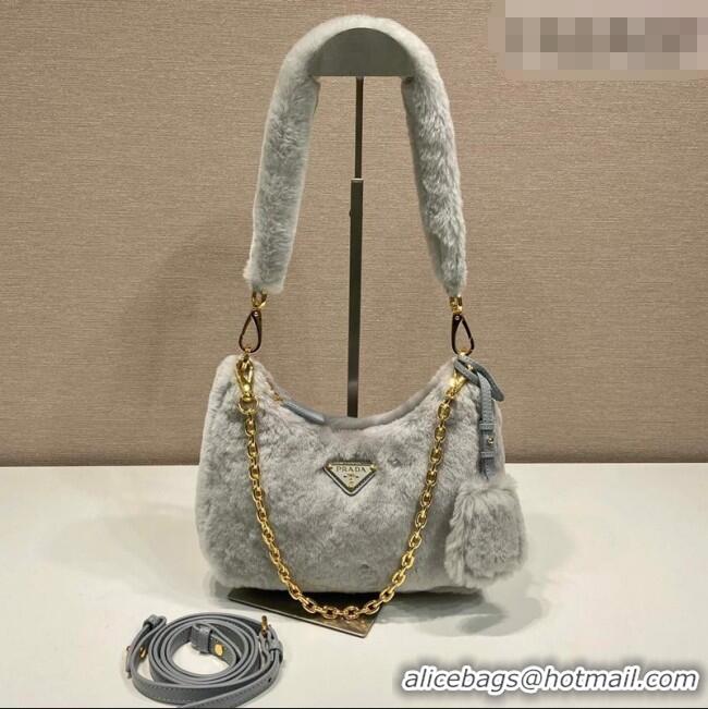 Best Quality Prada Re-Edition mini shearling bag 1BC204 Grey 2026