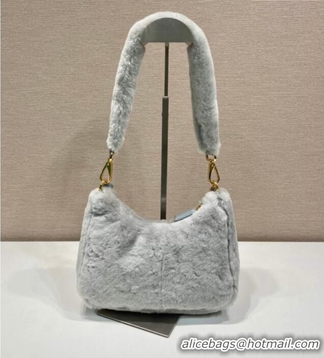 Best Quality Prada Re-Edition mini shearling bag 1BC204 Grey 2026