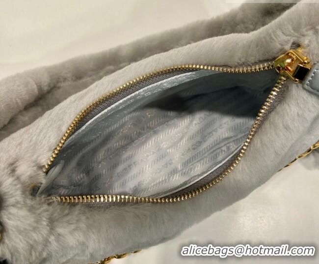 Best Quality Prada Re-Edition mini shearling bag 1BC204 Grey 2026