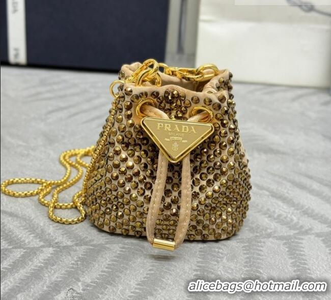 Good Product Prada Crystal Embellished Satin Mini Pouch 1NR016 Gold 2026