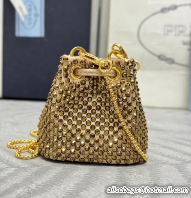 Good Product Prada Crystal Embellished Satin Mini Pouch 1NR016 Gold 2026