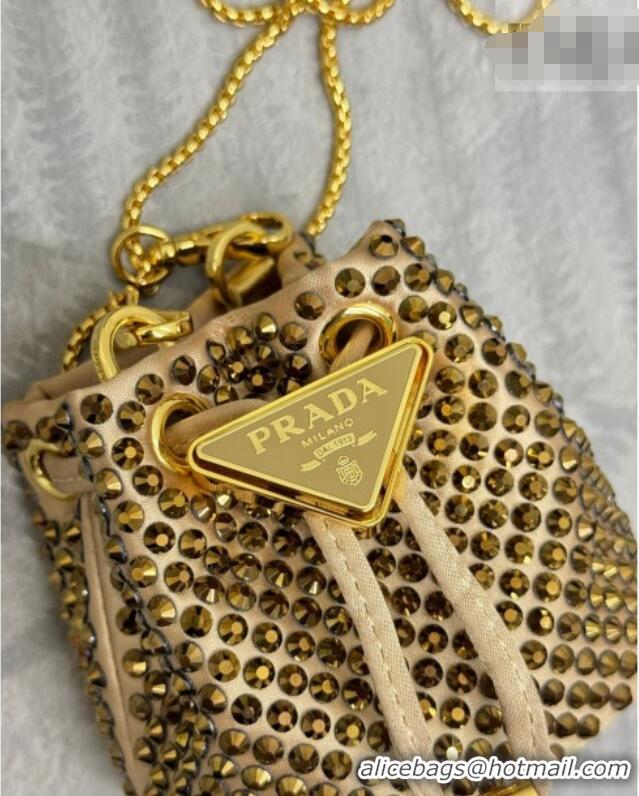Good Product Prada Crystal Embellished Satin Mini Pouch 1NR016 Gold 2026