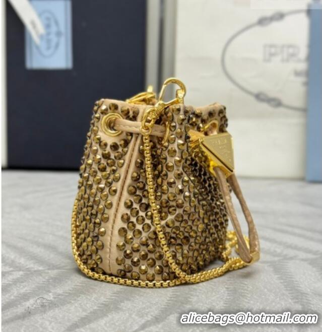 Good Product Prada Crystal Embellished Satin Mini Pouch 1NR016 Gold 2026