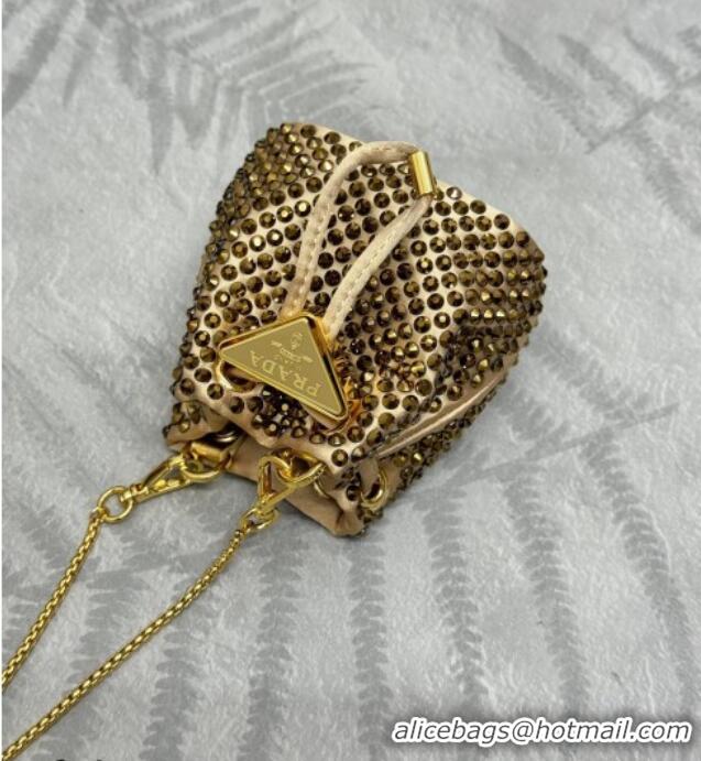 Good Product Prada Crystal Embellished Satin Mini Pouch 1NR016 Gold 2026
