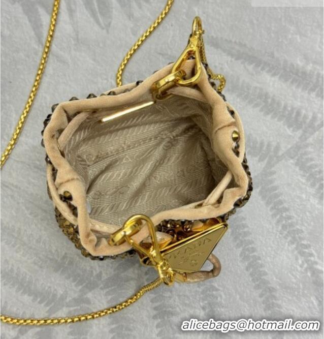 Good Product Prada Crystal Embellished Satin Mini Pouch 1NR016 Gold 2026