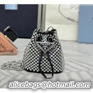 Best Quality Prada Crystal Embellished Satin Mini Pouch 1NR016 Clear 2026