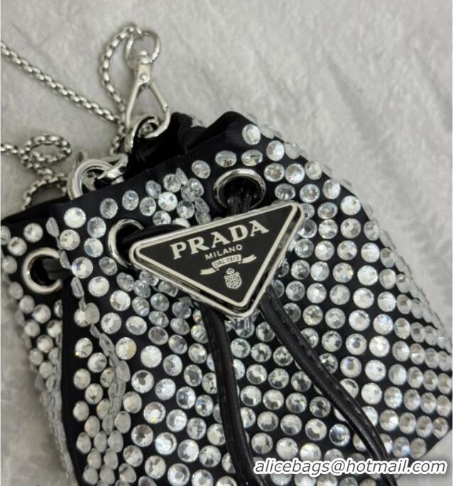 Best Quality Prada Crystal Embellished Satin Mini Pouch 1NR016 Clear 2026