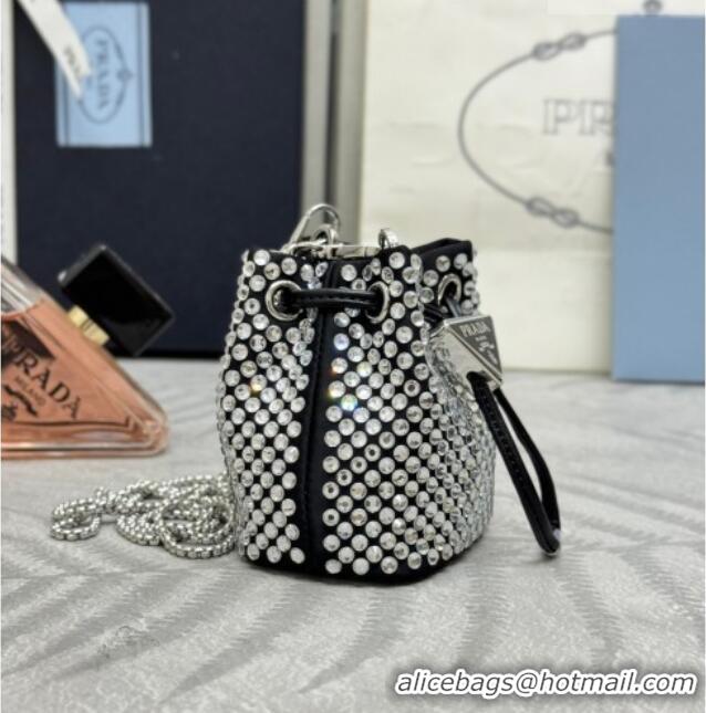 Best Quality Prada Crystal Embellished Satin Mini Pouch 1NR016 Clear 2026