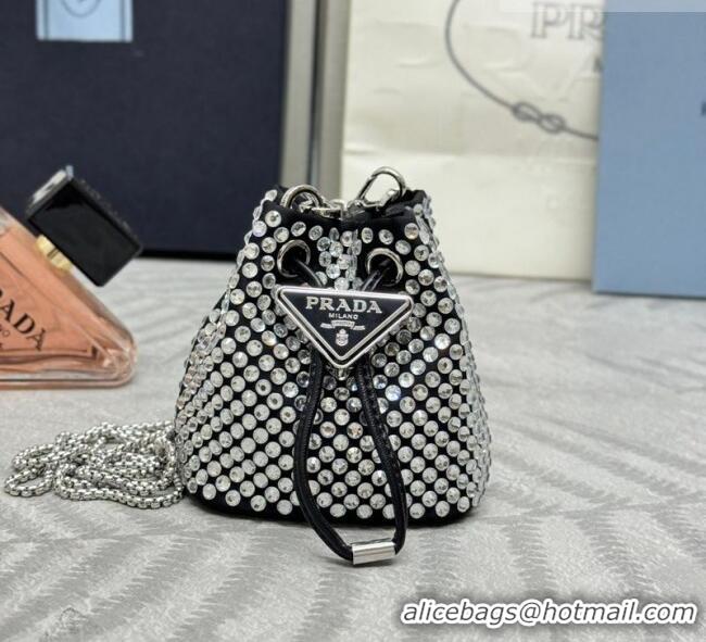 Best Quality Prada Crystal Embellished Satin Mini Pouch 1NR016 Clear 2026