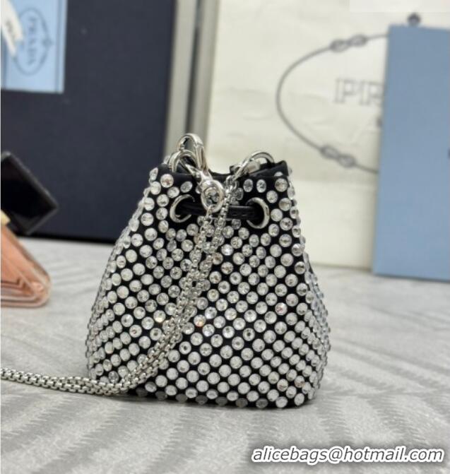 Best Quality Prada Crystal Embellished Satin Mini Pouch 1NR016 Clear 2026