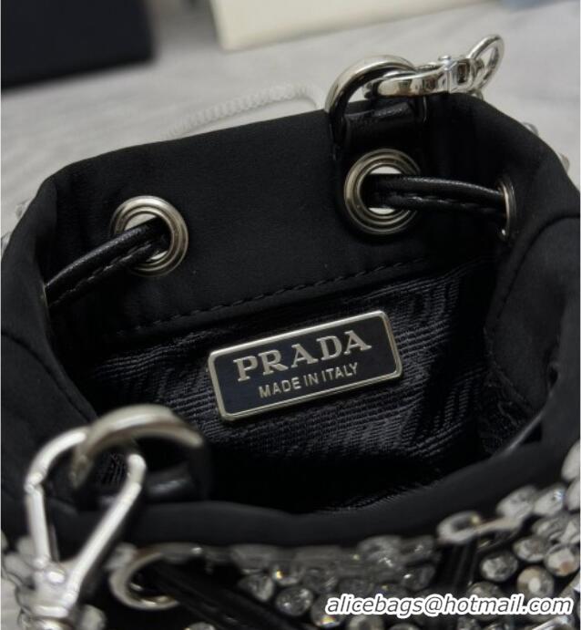 Best Quality Prada Crystal Embellished Satin Mini Pouch 1NR016 Clear 2026