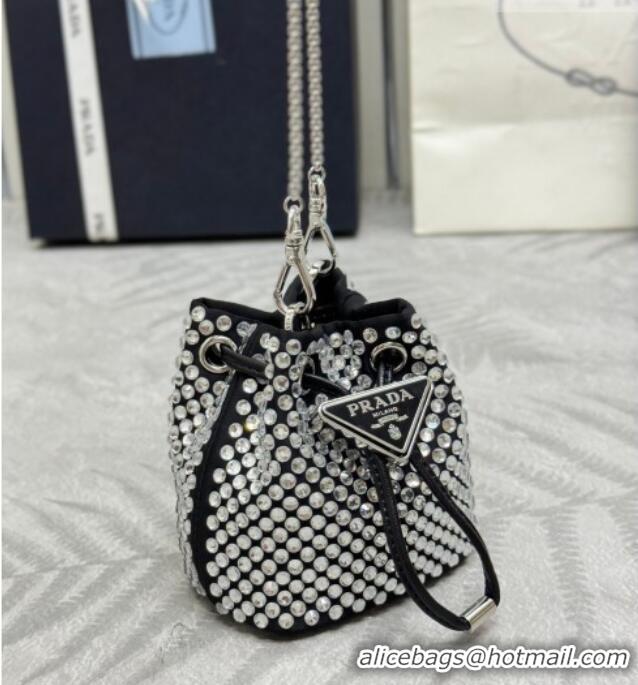 Best Quality Prada Crystal Embellished Satin Mini Pouch 1NR016 Clear 2026