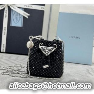 Trendy Design Prada Crystal Embellished Satin Mini Pouch 1NR016 Black 2026