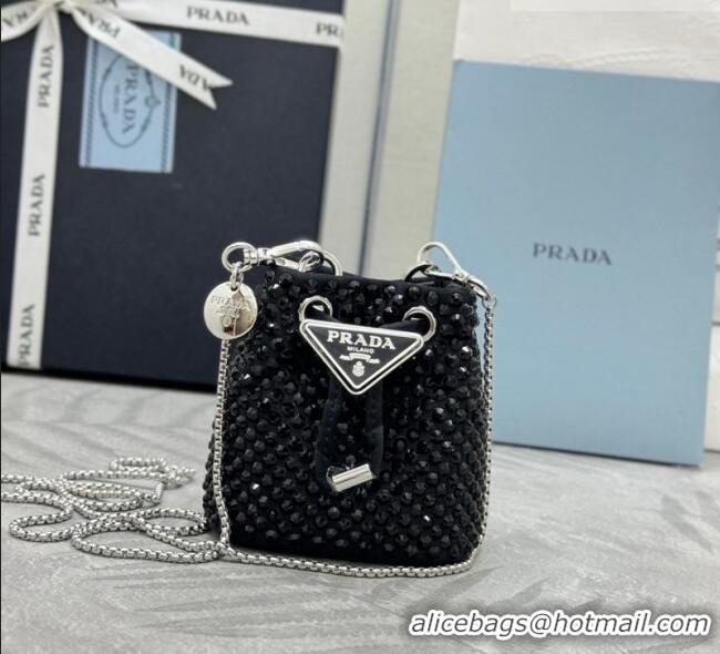 Trendy Design Prada Crystal Embellished Satin Mini Pouch 1NR016 Black 2026