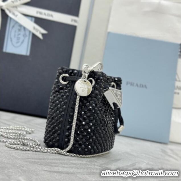 Trendy Design Prada Crystal Embellished Satin Mini Pouch 1NR016 Black 2026