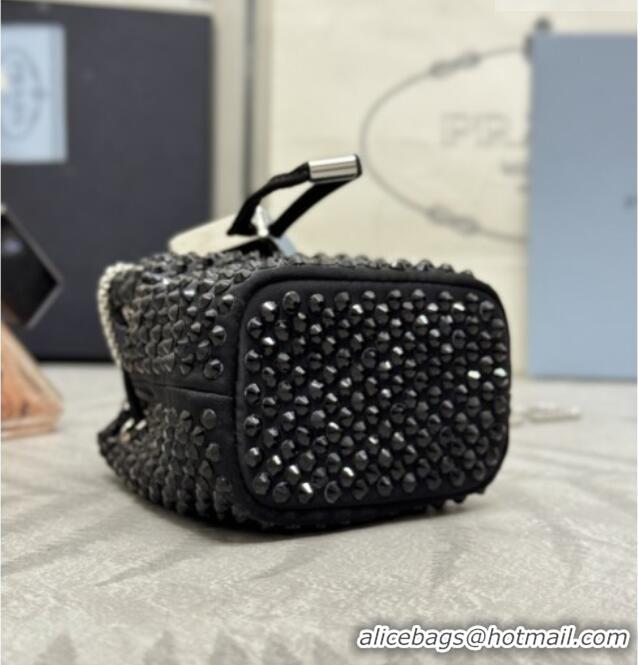 Trendy Design Prada Crystal Embellished Satin Mini Pouch 1NR016 Black 2026