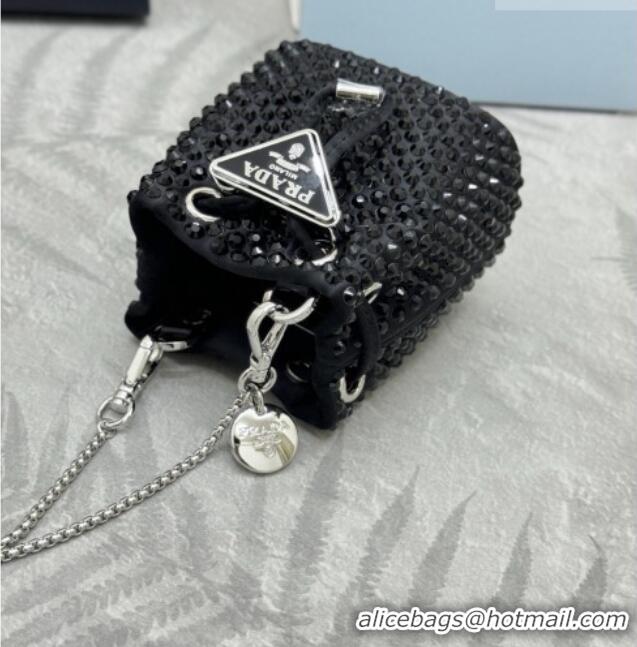 Trendy Design Prada Crystal Embellished Satin Mini Pouch 1NR016 Black 2026