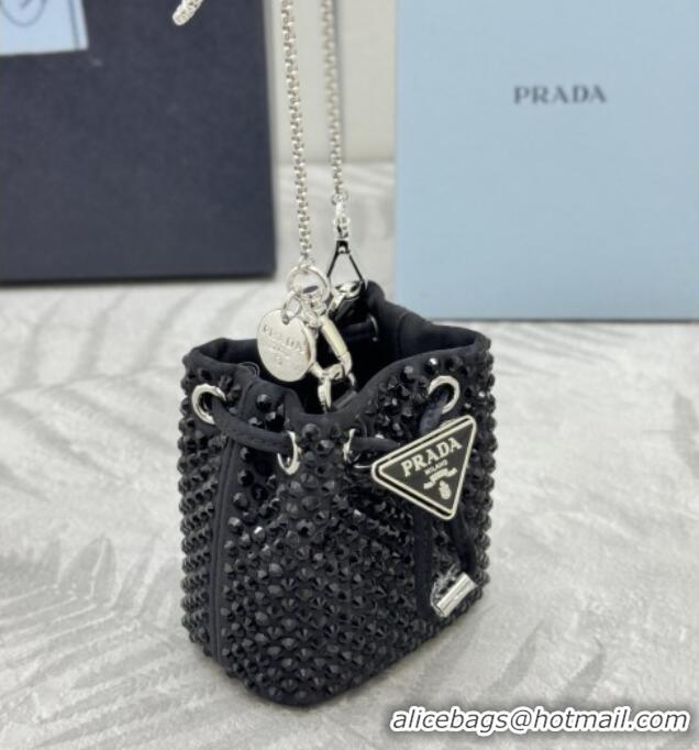 Trendy Design Prada Crystal Embellished Satin Mini Pouch 1NR016 Black 2026