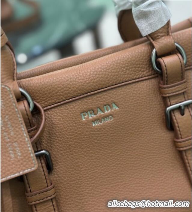 Luxury Cheap Prada Large leather tote bag 1BG604 Brown 2026