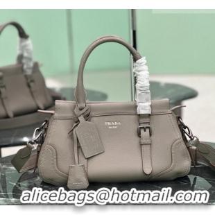 New Design Prada Large leather tote bag 1BG604 Grey 2026