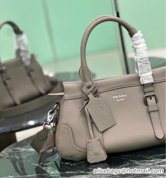 New Design Prada Large leather tote bag 1BG604 Grey 2026