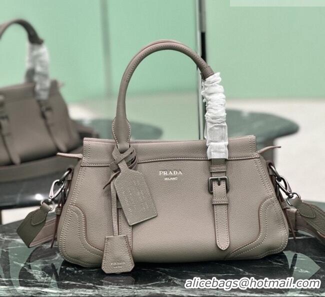 New Design Prada Large leather tote bag 1BG604 Grey 2026