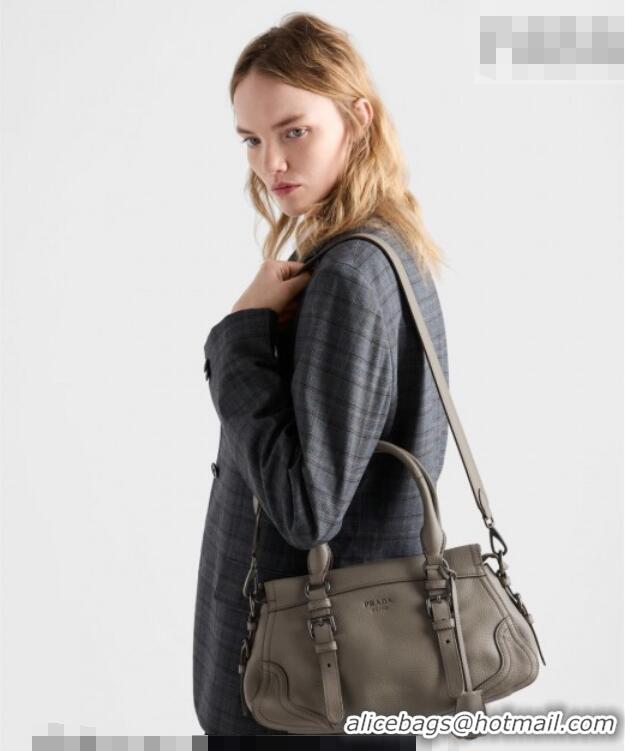 New Design Prada Large leather tote bag 1BG604 Grey 2026