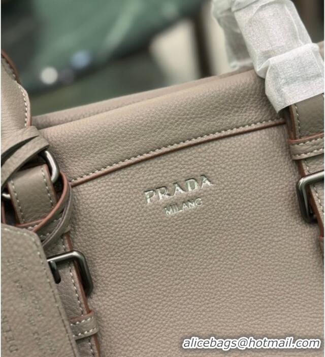 New Design Prada Large leather tote bag 1BG604 Grey 2026