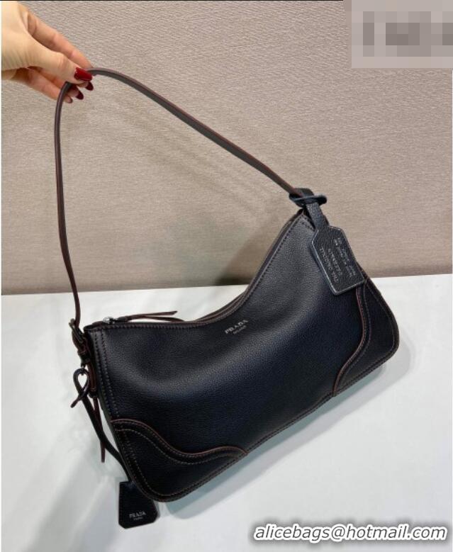 Top Quality Prada Aimee large leather shoulder bag 1BC280 Black 2026