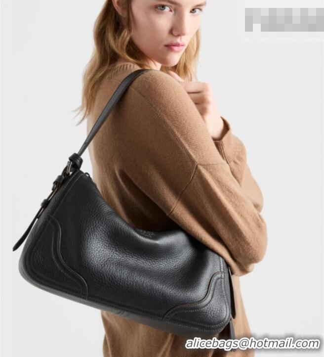 Top Quality Prada Aimee large leather shoulder bag 1BC280 Black 2026