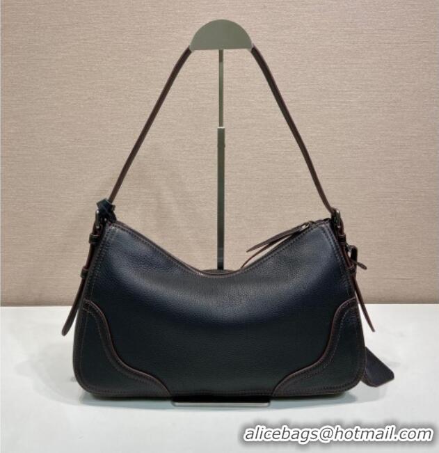 Top Quality Prada Aimee large leather shoulder bag 1BC280 Black 2026