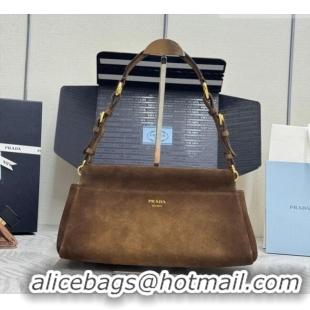 Super Quality Prada Enchaîné medium suede bag 1BC262 Dark Brown 2025