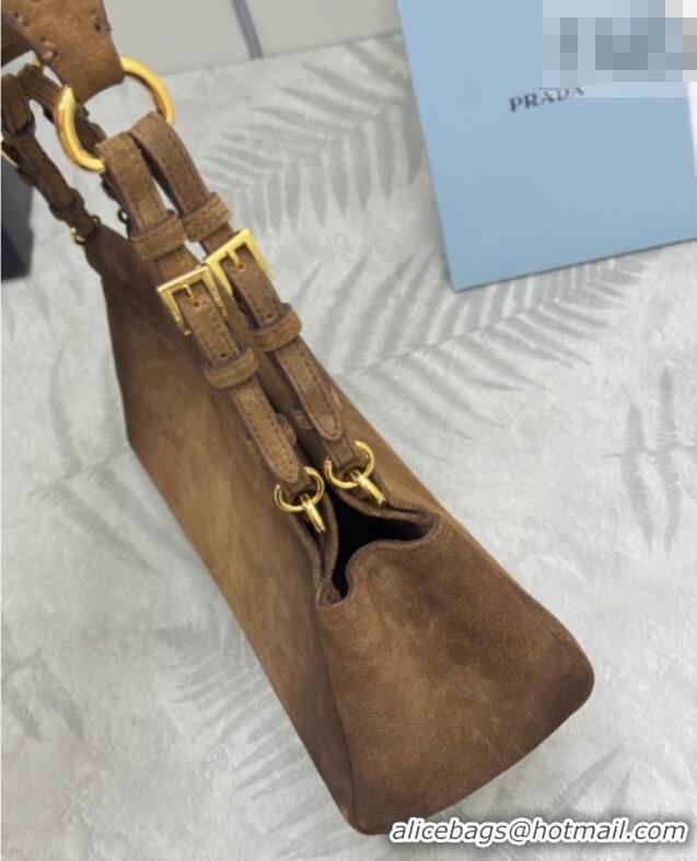 Super Quality Prada Enchaîné medium suede bag 1BC262 Dark Brown 2025