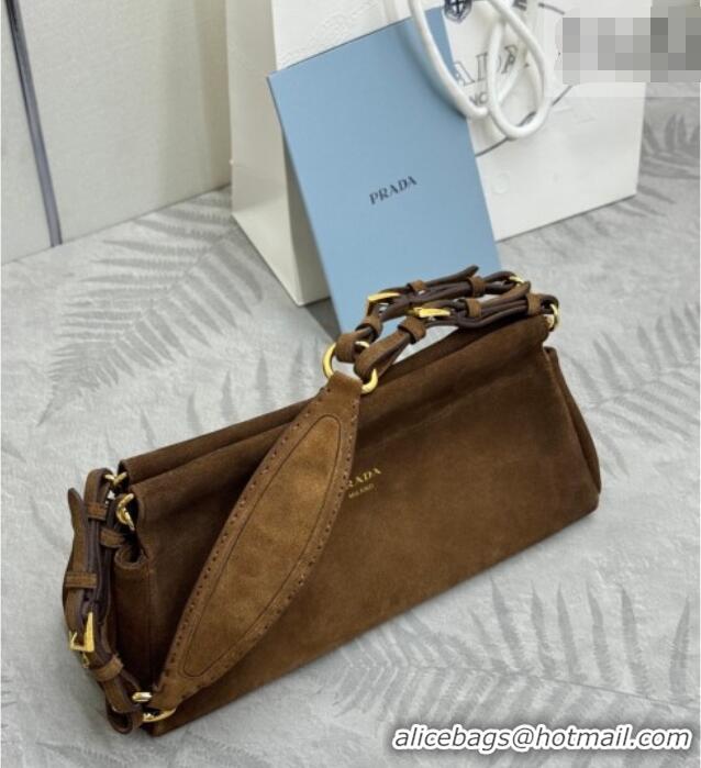 Super Quality Prada Enchaîné medium suede bag 1BC262 Dark Brown 2025