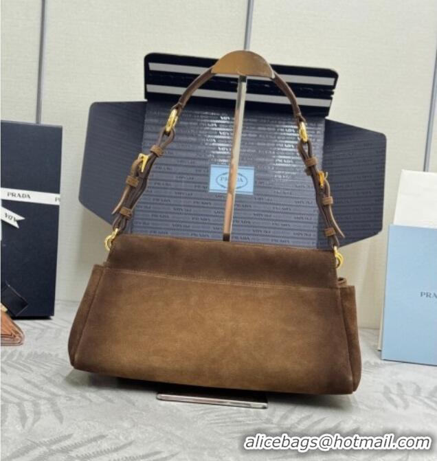 Super Quality Prada Enchaîné medium suede bag 1BC262 Dark Brown 2025
