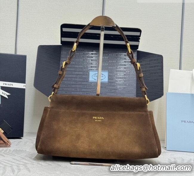 Super Quality Prada Enchaîné medium suede bag 1BC262 Dark Brown 2025