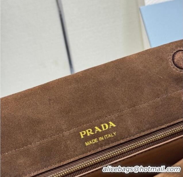 Super Quality Prada Enchaîné medium suede bag 1BC262 Dark Brown 2025